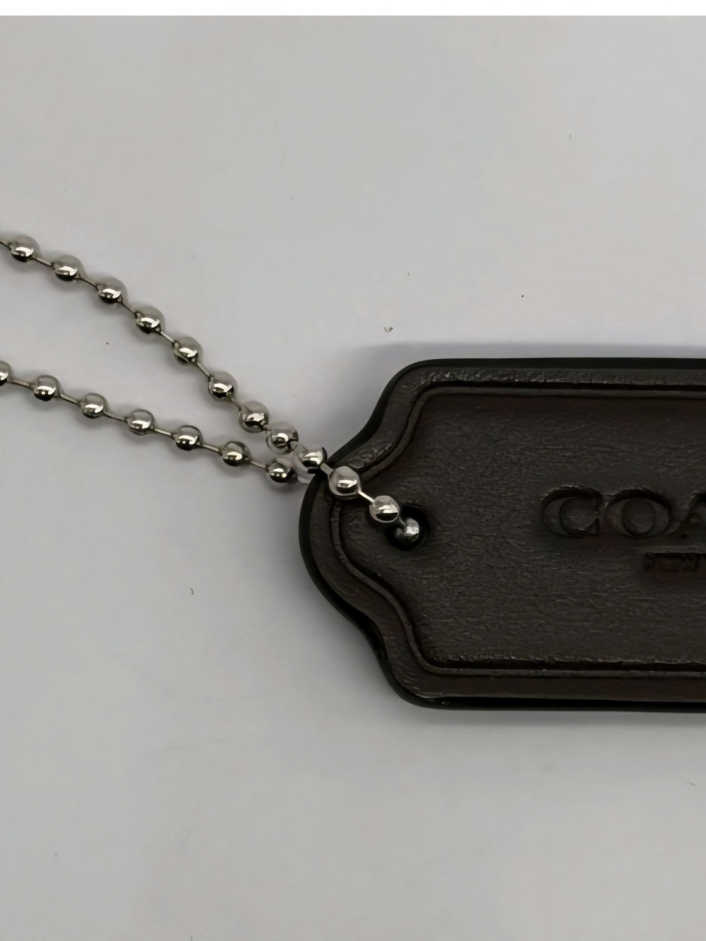 Coach Brown Leather Purse Tag with Silver Ball Chain